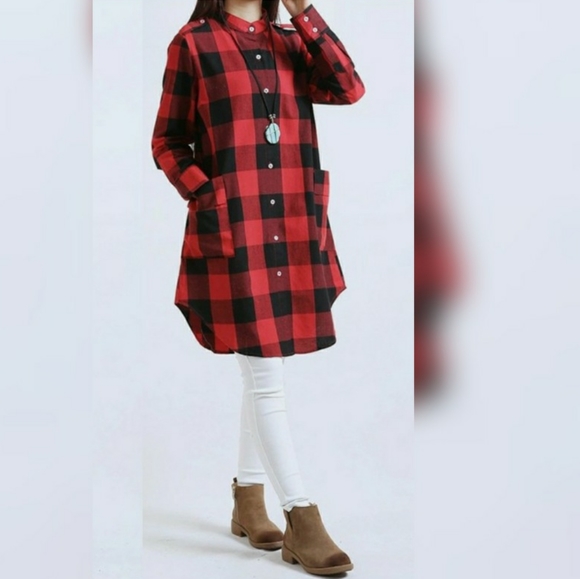 Tops - COTTON FLANNEL TUNIC DRESS RED & BLACK